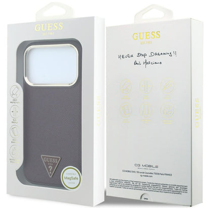 MagSafe-hoesje voor Apple iPhone 18 Pro / 17 Pro, Guess, Gegranuleerd Driehoek Logo, Wijnrood
