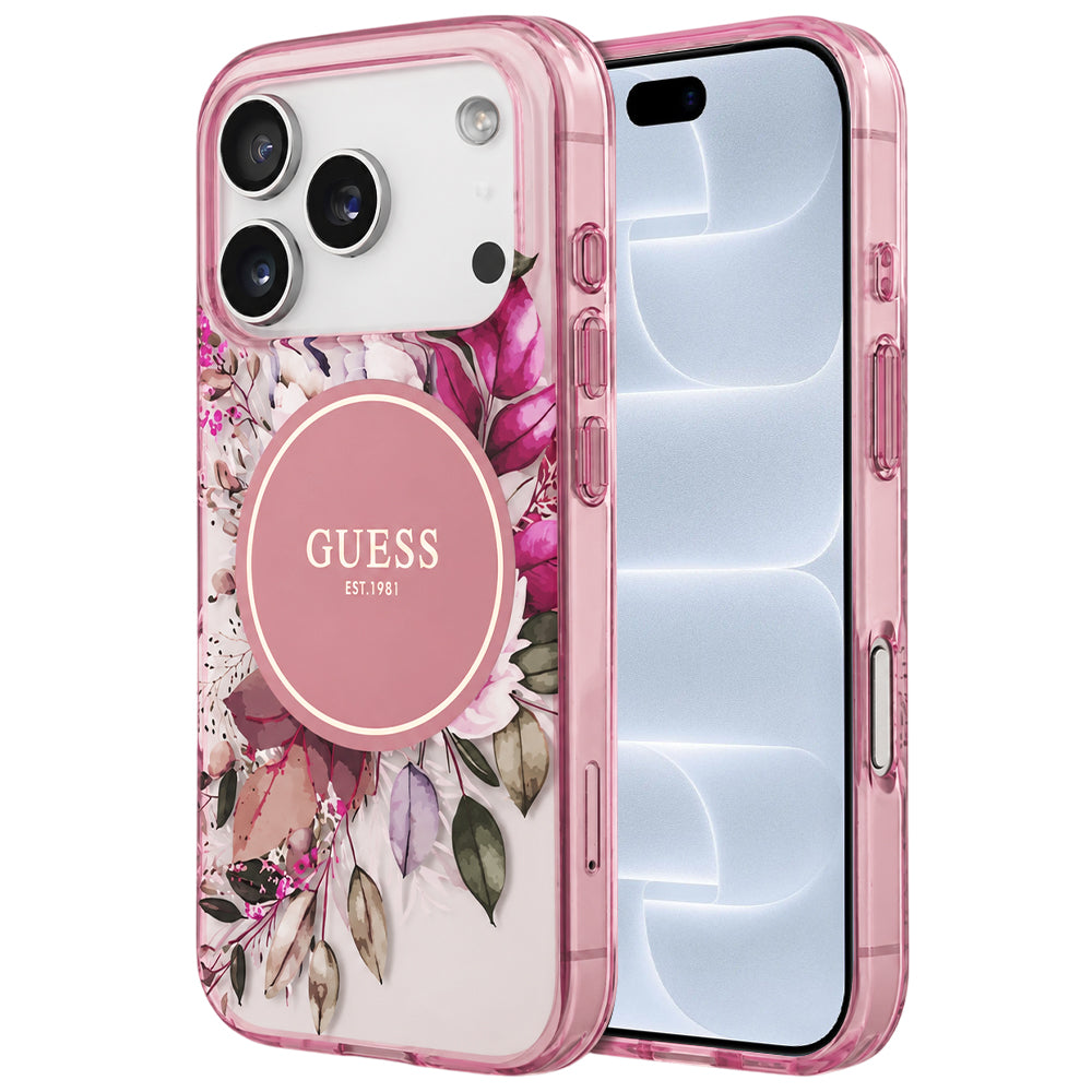 MagSafe-hoesje voor Apple iPhone 18 Pro / 17 Pro, Guess, IML Flower & Tonal Circle, roze