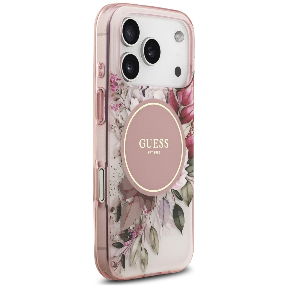 MagSafe-hoesje voor Apple iPhone 18 Pro / 17 Pro, Guess, IML Flower & Tonal Circle, roze