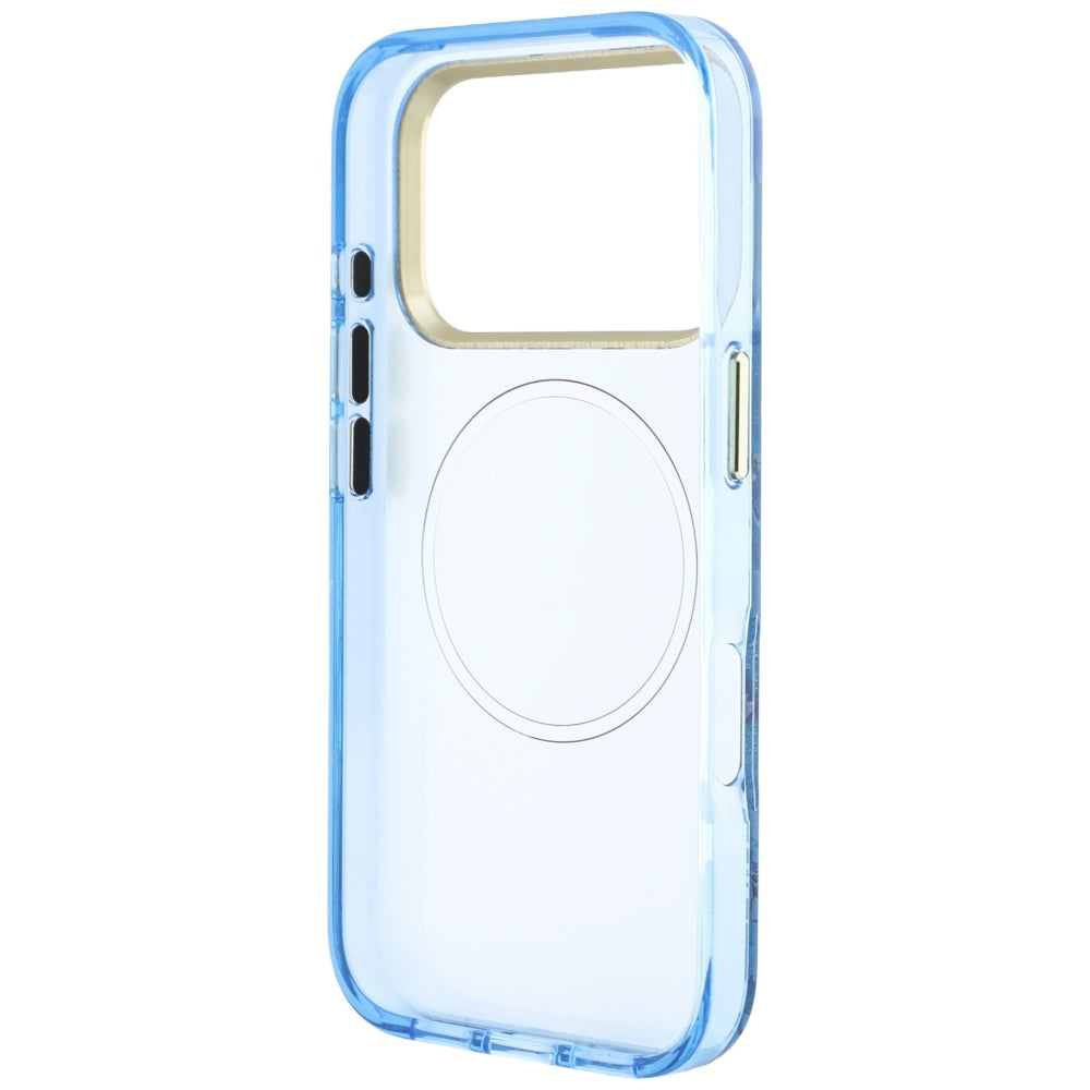 Coque MagSafe pour Apple iPhone 18 Pro / 17 Pro, Guess, IML Glitter Blossom Roses, Bleu