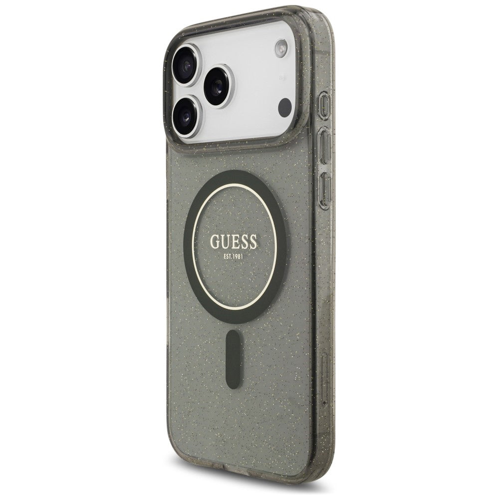 MagSafe-Hülle für Apple iPhone 18 Pro / 17 Pro, Guess, IML Glitter with Pearl Strap, Schwarz