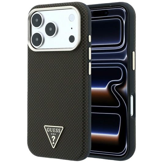 MagSafe-Hülle für Apple iPhone 18 Pro / 17 Pro, Guess, Kevlar-Dreieck-Logo, Braun