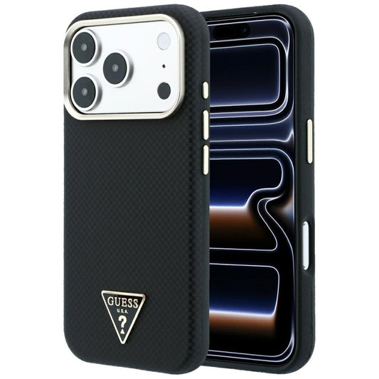 MagSafe-Hülle für Apple iPhone 18 Pro / 17 Pro, Guess, Kevlar-Dreieck-Logo, Schwarz