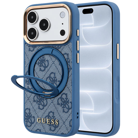MagSafe-hoes voor Apple iPhone 18 Pro / 17 Pro, Guess, Ring Stand 360 4G Classic Logo, Blauw