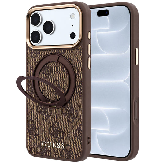 MagSafe-hoes voor Apple iPhone 18 Pro / 17 Pro, Guess, Ring Stand 360 4G Classic Logo, Bruin