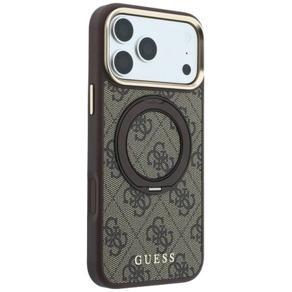 MagSafe-Hülle für Apple iPhone 18 Pro / 17 Pro, Guess, Ring Stand 360 4G Classic Logo, Braun