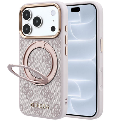 Coque MagSafe pour Apple iPhone 18 Pro / 17 Pro, Guess, Support Anneau 360 4G Logo Classique, Rose