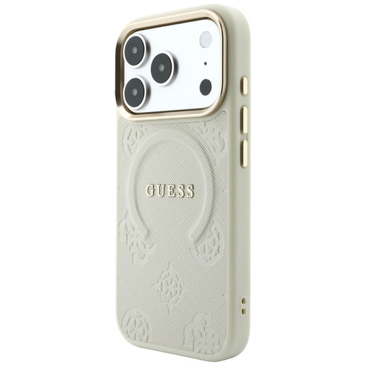 MagSafe-hoesje voor Apple iPhone 18 Pro / 17 Pro, Guess, Saffiano Peony Ring, beige