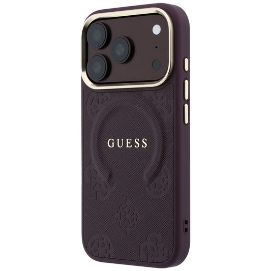 MagSafe-hoesje voor Apple iPhone 18 Pro / 17 Pro, Guess, Saffiano Peony Ring, Bordeaux