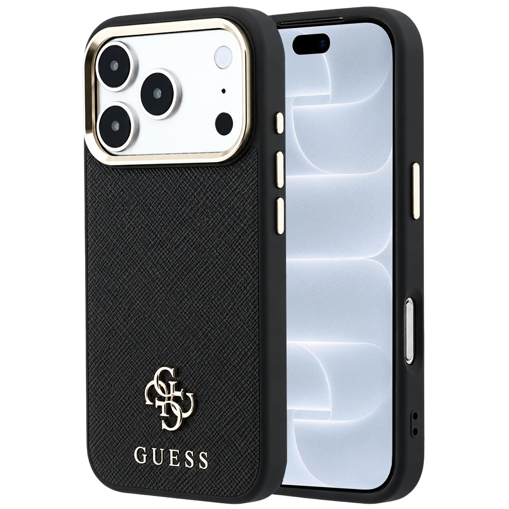 MagSafe-Hülle für Apple iPhone 18 Pro / 17 Pro, Guess, Saffiano Small 4G Classic, Schwarz