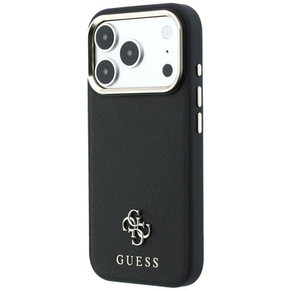 MagSafe-Hülle für Apple iPhone 18 Pro / 17 Pro, Guess, Saffiano Small 4G Classic, Schwarz
