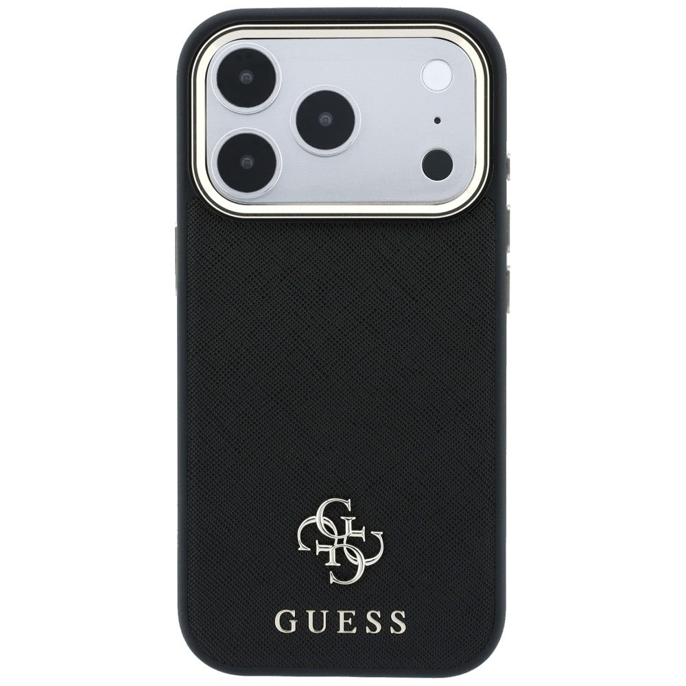 MagSafe-Hülle für Apple iPhone 18 Pro / 17 Pro, Guess, Saffiano Small 4G Classic, Schwarz