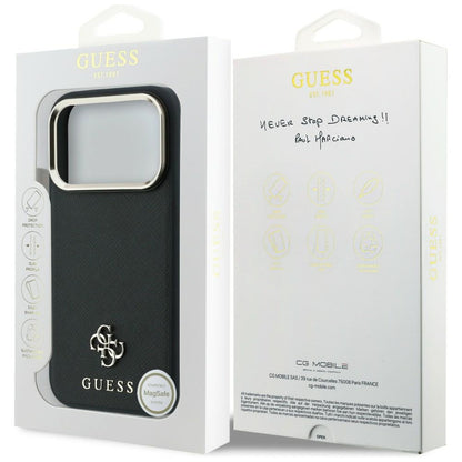 MagSafe-Hülle für Apple iPhone 18 Pro / 17 Pro, Guess, Saffiano Small 4G Classic, Schwarz