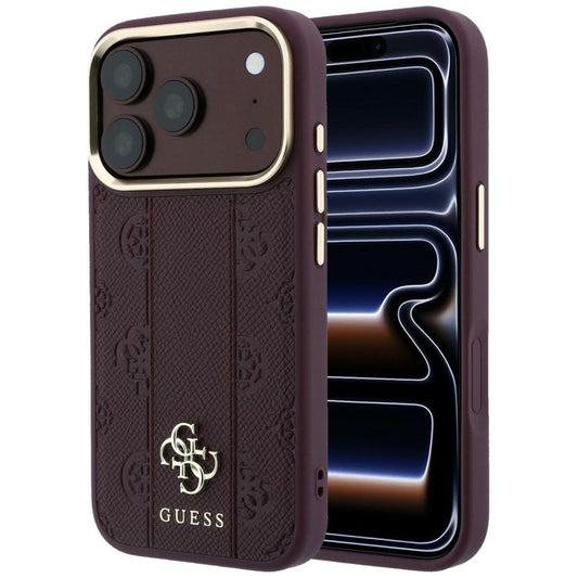 Coque MagSafe pour Apple iPhone 18 Pro / 17 Pro, Guess, Stripe Peony 4G, Bordeaux