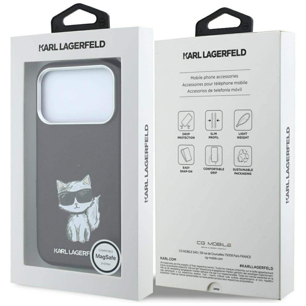Coque MagSafe pour Apple iPhone 18 Pro / 17 Pro, Karl Lagerfeld, Choupette Sketch, Bordeaux