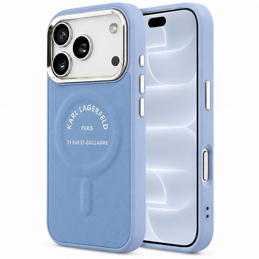 MagSafe-hoesje voor Apple iPhone 18 Pro / 17 Pro, Karl Lagerfeld, Embossed Open Ring RSG Logo, blauw