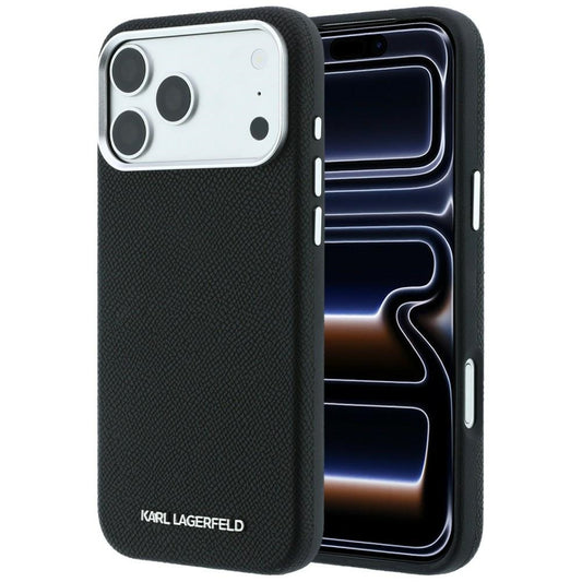 Coque MagSafe pour Apple iPhone 18 Pro / 17 Pro, Karl Lagerfeld, Logo Allongé Grainé, Noire