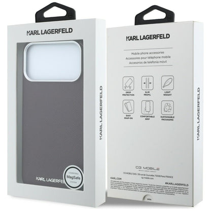MagSafe-Hülle für Apple iPhone 18 Pro / 17 Pro, Karl Lagerfeld, geprägtes längliches Logo, Weinrot