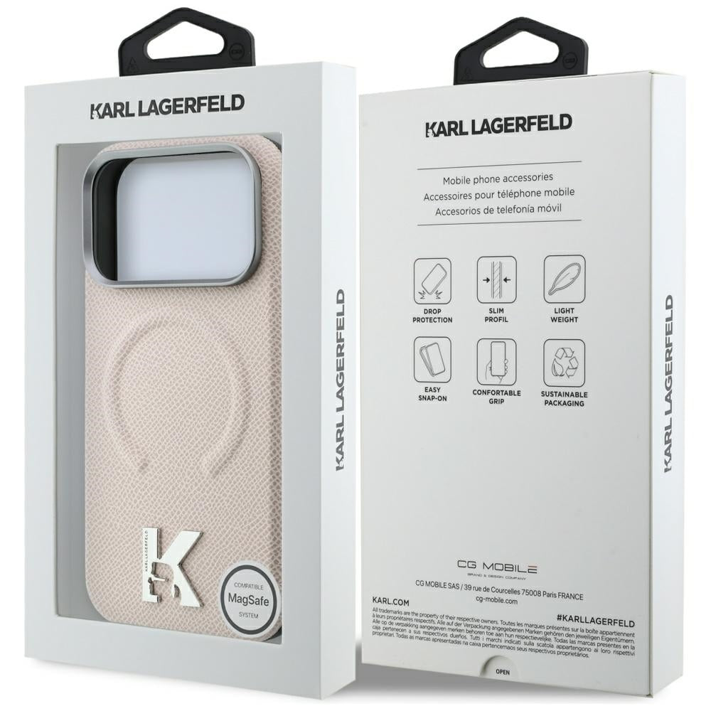 MagSafe-Hülle für Apple iPhone 18 Pro / 17 Pro, Karl Lagerfeld, geprägter Ring mit Körnung, Beige