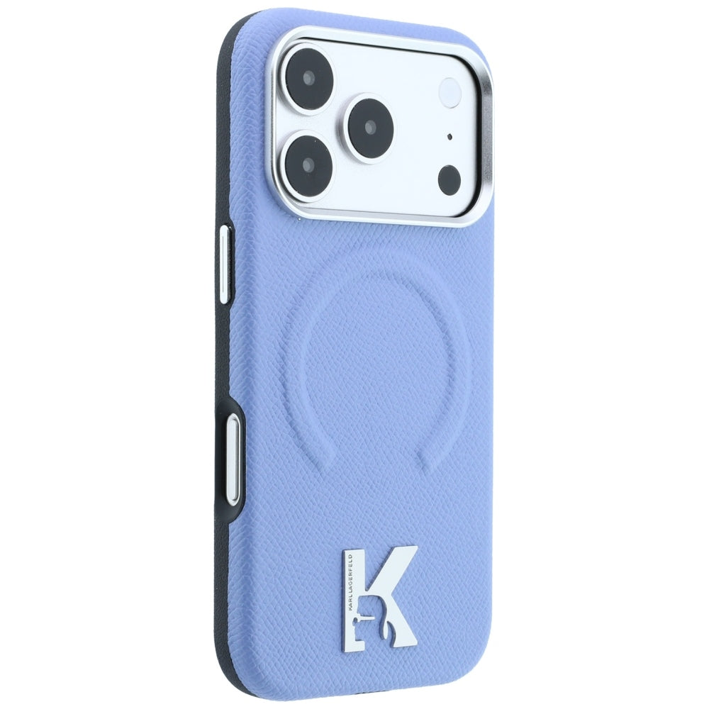 Coque MagSafe pour Apple iPhone 18 Pro / 17 Pro, Karl Lagerfeld, Grained Embossed Ring, bleu