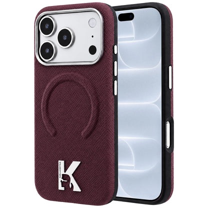 MagSafe-Hülle für Apple iPhone 18 Pro / 17 Pro, Karl Lagerfeld, genarbter geprägter Ring, Weinrot