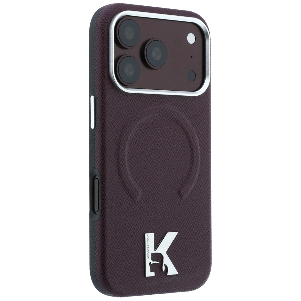 MagSafe-Hülle für Apple iPhone 18 Pro / 17 Pro, Karl Lagerfeld, genarbter geprägter Ring, Weinrot