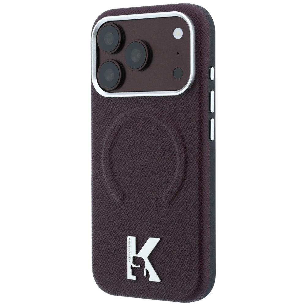 MagSafe-Hülle für Apple iPhone 18 Pro / 17 Pro, Karl Lagerfeld, genarbter geprägter Ring, Weinrot