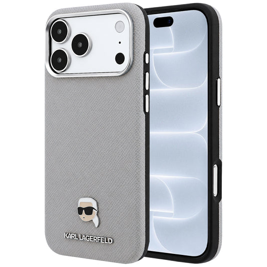 MagSafe-hoes voor Apple iPhone 18 Pro / 17 Pro, Karl Lagerfeld, Gegranuleerd Karl Head's Metaal, Grijs