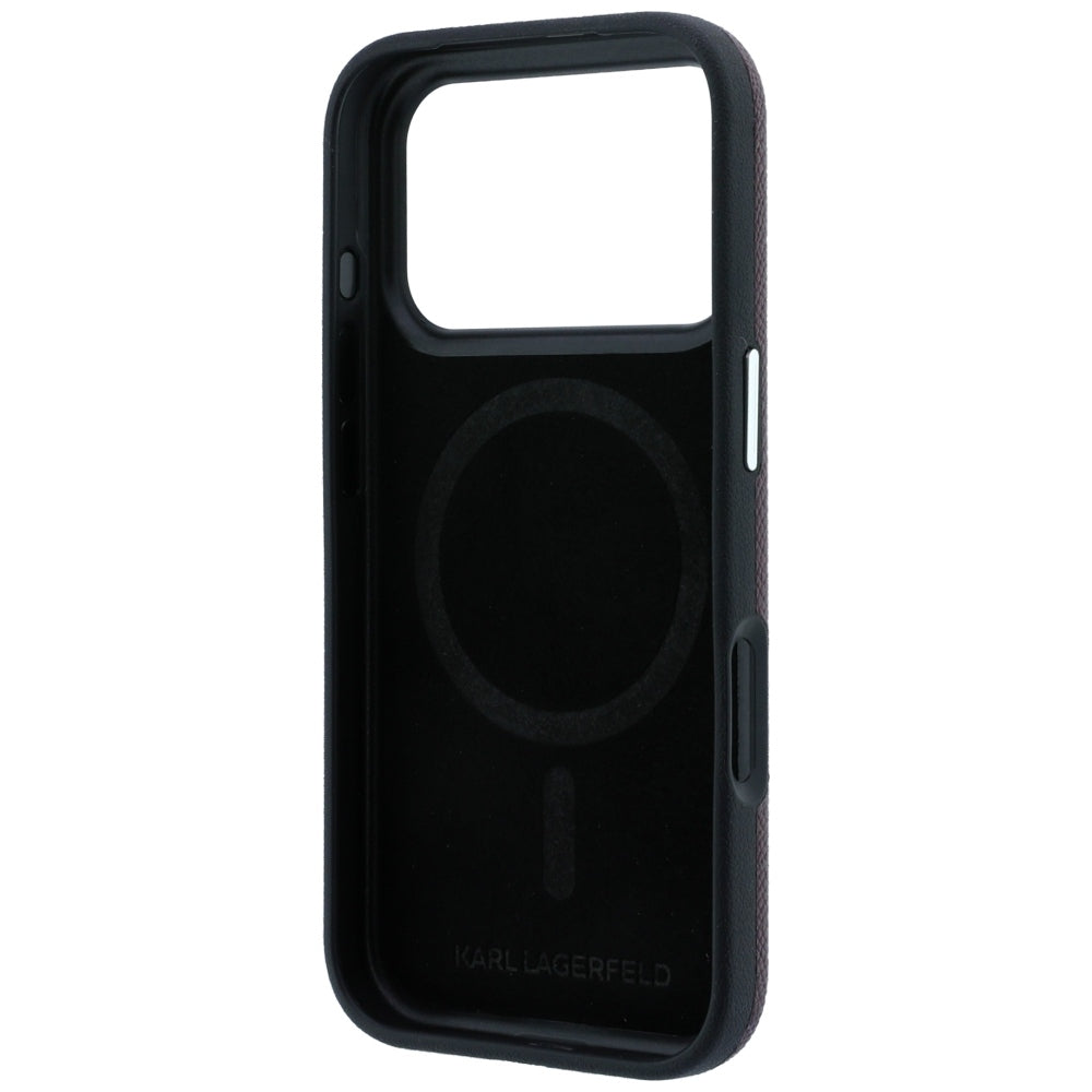 Coque MagSafe pour Apple iPhone 18 Pro / 17 Pro, Karl Lagerfeld, Métal Grainé Tête de Karl, Bordeaux