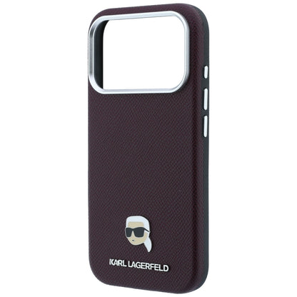 Coque MagSafe pour Apple iPhone 18 Pro / 17 Pro, Karl Lagerfeld, Métal Grainé Tête de Karl, Bordeaux