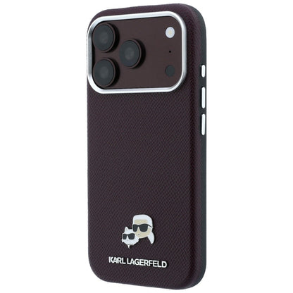 Coque MagSafe pour Apple iPhone 18 Pro / 17 Pro, Karl Lagerfeld, Grained KC Heads, Bordeaux