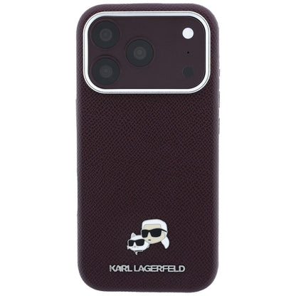 Coque MagSafe pour Apple iPhone 18 Pro / 17 Pro, Karl Lagerfeld, Grained KC Heads, Bordeaux