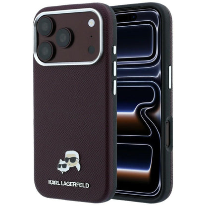 Coque MagSafe pour Apple iPhone 18 Pro / 17 Pro, Karl Lagerfeld, Grained KC Heads, Bordeaux