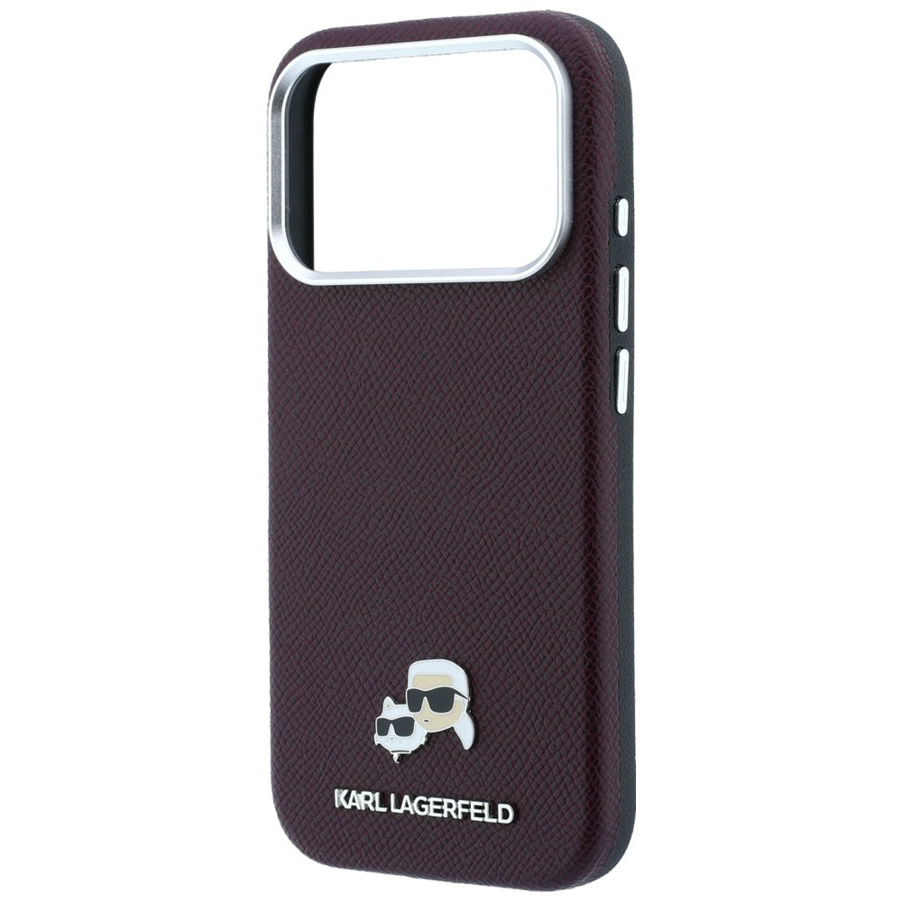 Coque MagSafe pour Apple iPhone 18 Pro / 17 Pro, Karl Lagerfeld, Grained KC Heads, Bordeaux
