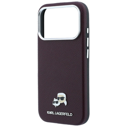 Coque MagSafe pour Apple iPhone 18 Pro / 17 Pro, Karl Lagerfeld, Grained KC Heads, Bordeaux