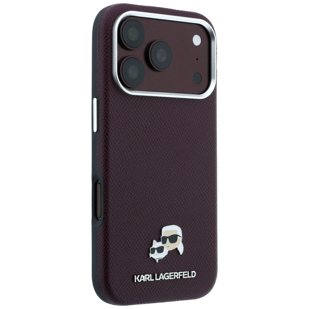 Coque MagSafe pour Apple iPhone 18 Pro / 17 Pro, Karl Lagerfeld, Grained KC Heads, Bordeaux