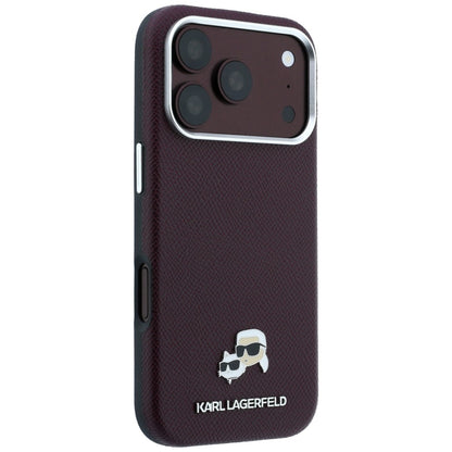 Coque MagSafe pour Apple iPhone 18 Pro / 17 Pro, Karl Lagerfeld, Grained KC Heads, Bordeaux