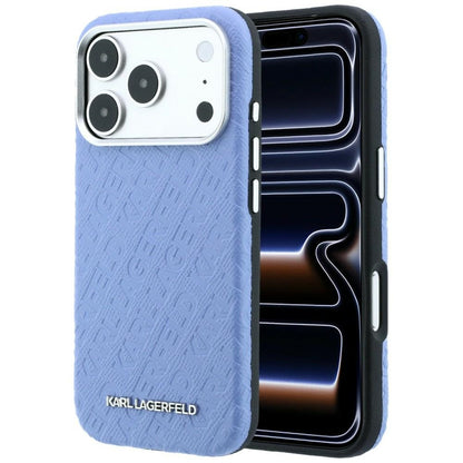 MagSafe Case for Apple iPhone 18 Pro / 17 Pro, Karl Lagerfeld, Grained Metal Logo, Blue