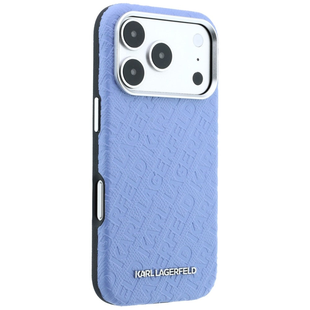 MagSafe Case for Apple iPhone 18 Pro / 17 Pro, Karl Lagerfeld, Grained Metal Logo, Blue