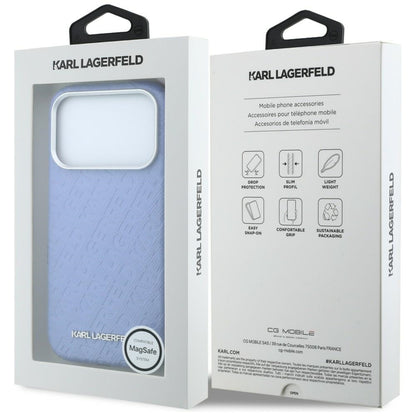 MagSafe Case for Apple iPhone 18 Pro / 17 Pro, Karl Lagerfeld, Grained Metal Logo, Blue