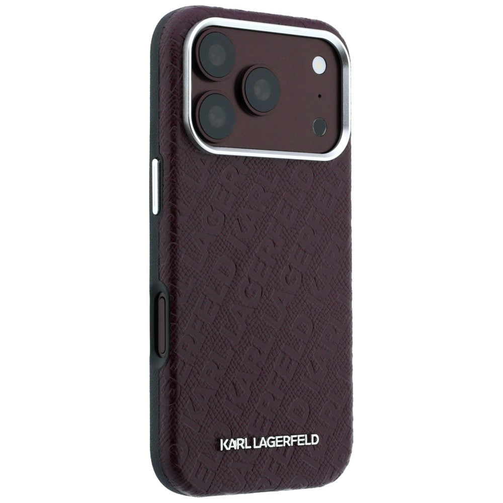 MagSafe-hoesje voor Apple iPhone 18 Pro / 17 Pro, Karl Lagerfeld, Gegranuleerd metalen logo, Bordeaux