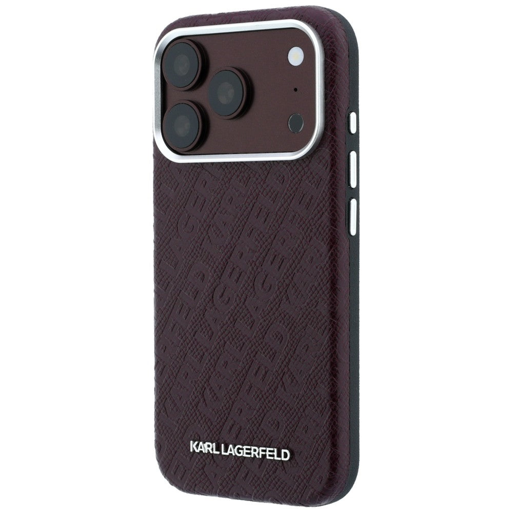 MagSafe-hoesje voor Apple iPhone 18 Pro / 17 Pro, Karl Lagerfeld, Gegranuleerd metalen logo, Bordeaux