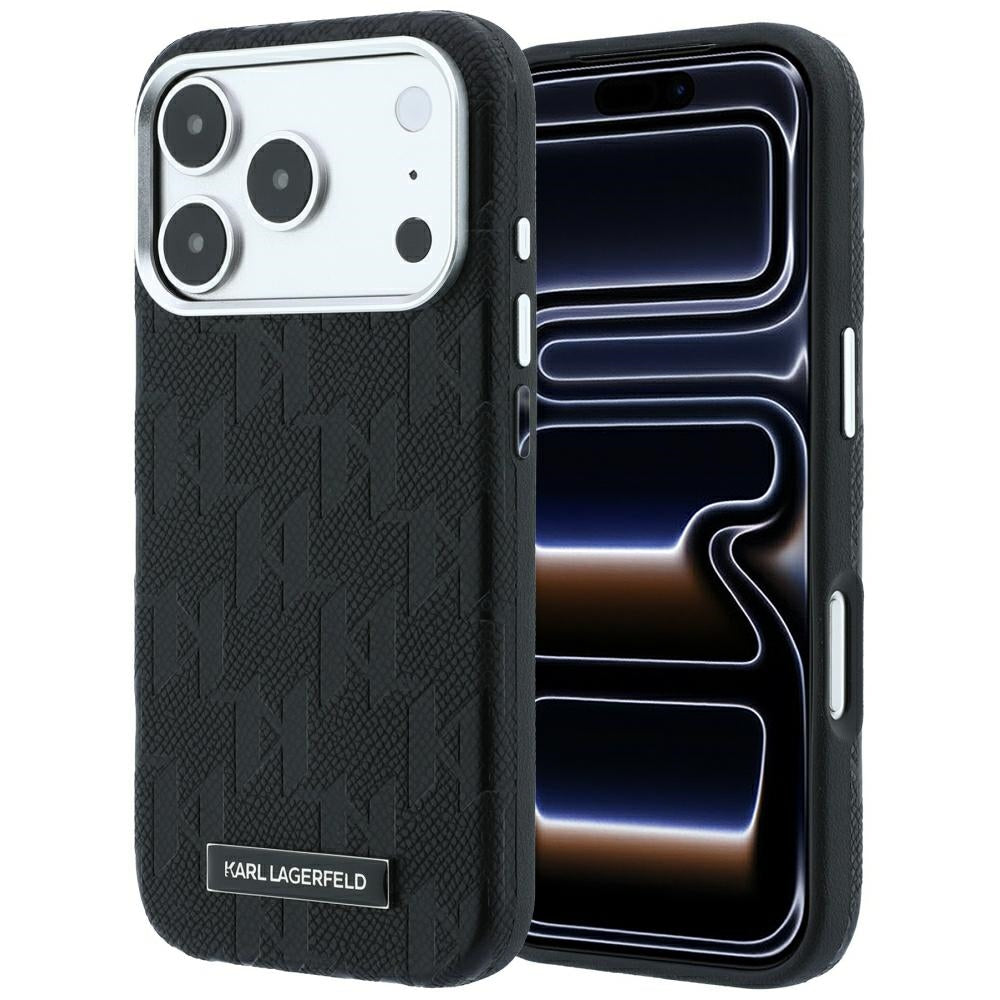 MagSafe-Hülle für Apple iPhone 18 Pro / 17 Pro, Karl Lagerfeld, Grained Mono Resin Logo, Schwarz