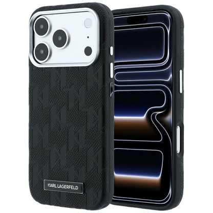 MagSafe-Hülle für Apple iPhone 18 Pro / 17 Pro, Karl Lagerfeld, Grained Mono Resin Logo, Schwarz
