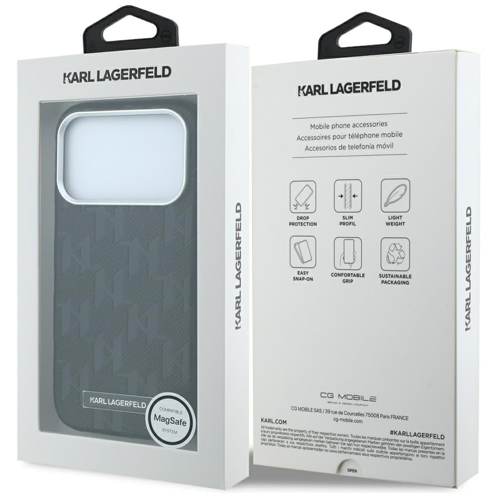 MagSafe-Hülle für Apple iPhone 18 Pro / 17 Pro, Karl Lagerfeld, Grained Mono Resin Logo, Schwarz