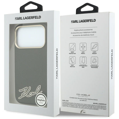 MagSafe-hoes voor Apple iPhone 18 Pro / 17 Pro, Karl Lagerfeld, Gegranuleerd Resin Sign Logo, Zwart