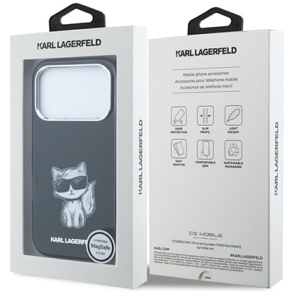 MagSafe-Hülle für Apple iPhone 18 Pro / 17 Pro, Karl Lagerfeld, IML Choupette Body Sketch Print, Schwarz