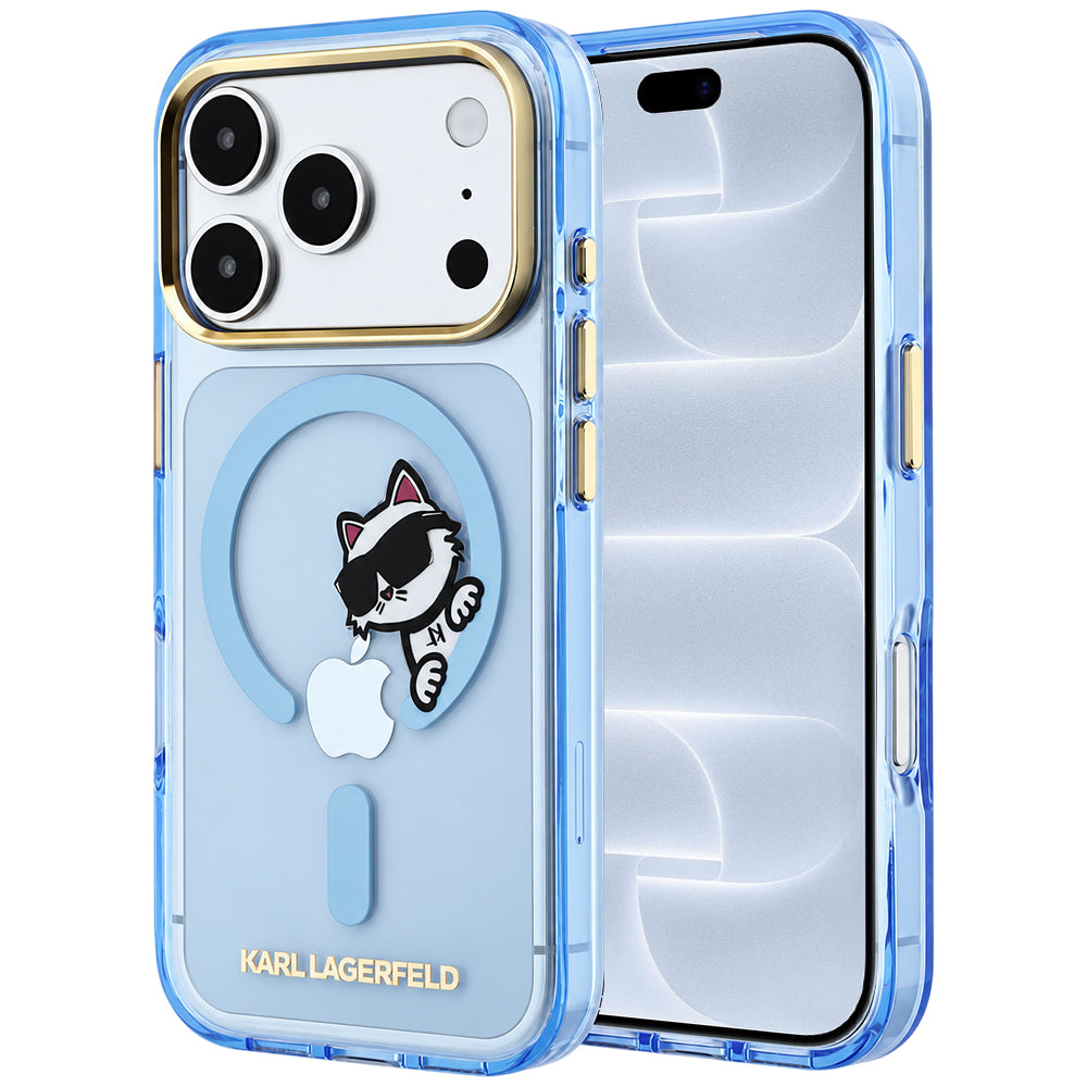 MagSafe-Hülle für Apple iPhone 18 Pro / 17 Pro, Karl Lagerfeld, IML Peekaboo Print Metallrahmen, Blau