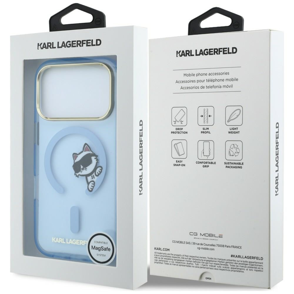 MagSafe-Hülle für Apple iPhone 18 Pro / 17 Pro, Karl Lagerfeld, IML Peekaboo Print Metallrahmen, Blau