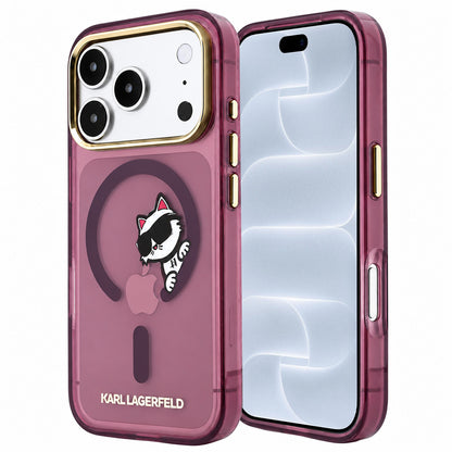 Coque MagSafe pour Apple iPhone 18 Pro / 17 Pro, Karl Lagerfeld, IML Peekaboo Print and Metal Frame, bordeaux